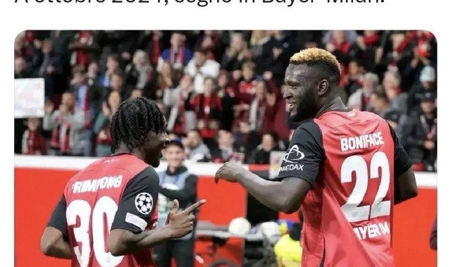 意甲媒体透露：勒沃库森俱乐部的前锋博尼费斯是米兰的锋线目标，目前双方已经有了首次接触