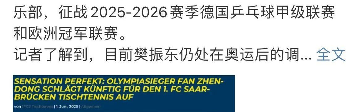 金满贯樊振东转投德甲，争议声不断！梁靖崑加盟德甲，却无人问津！